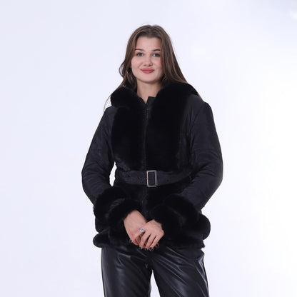 Belted Water Proof Jacket With Soft Fur And Zipper