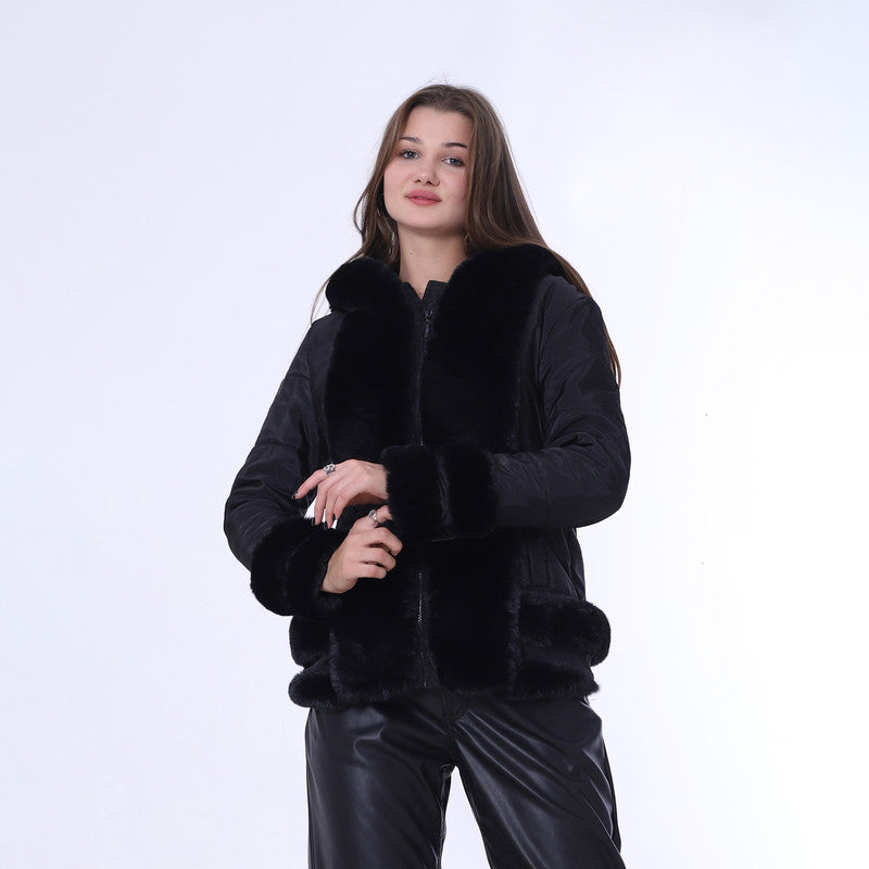 Belted Water Proof Jacket With Soft Fur And Zipper