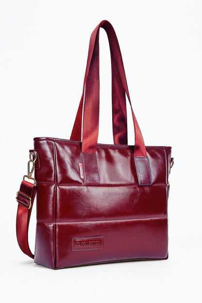 PU Leather Quilted Tote & Shoulder Bag – Burgundy