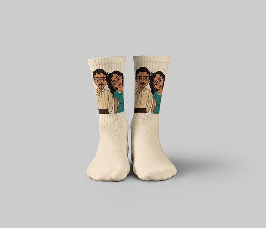 Cotton Cartoon Print Crew Socks – Beige