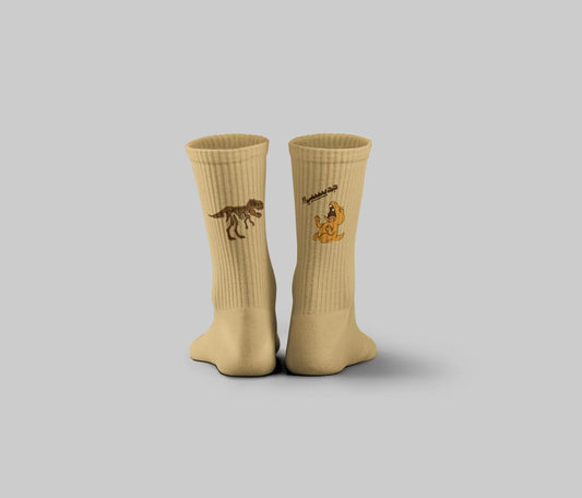 Cotton Cartoon Print Crew Socks – Beige