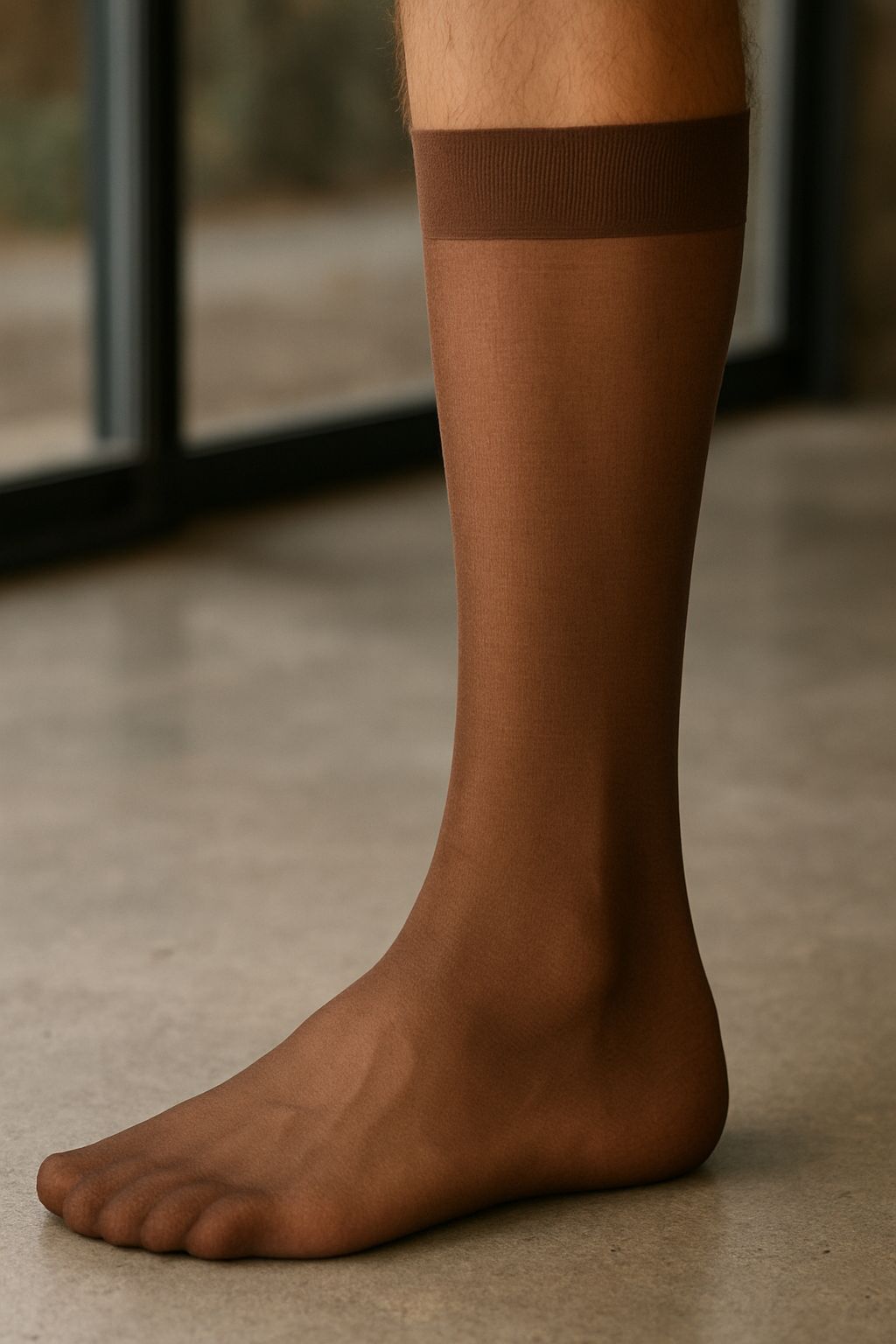 Nylon Sheer Mid-Calf Socks - Brown