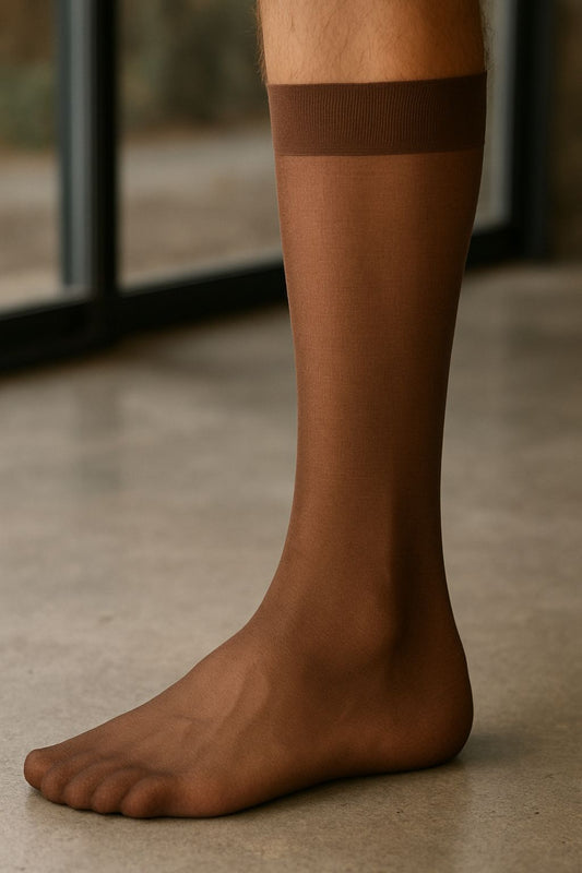 Nylon Sheer Mid-Calf Socks - Brown