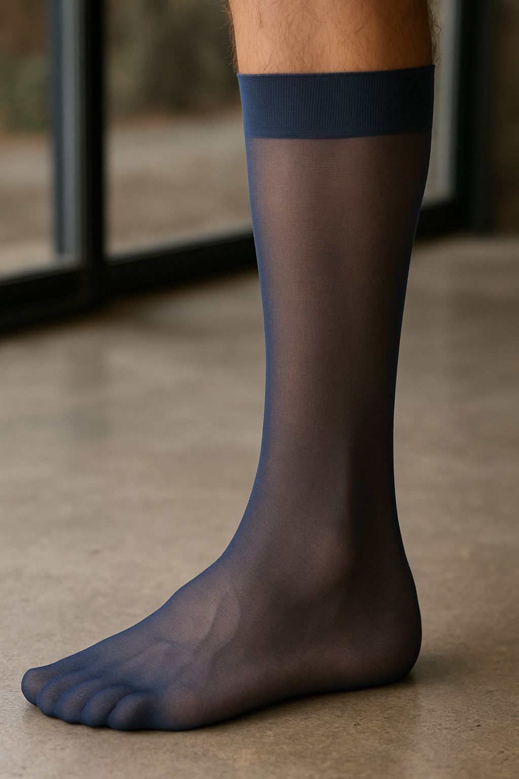 Nylon Sheer Mid-Calf Socks - Navy