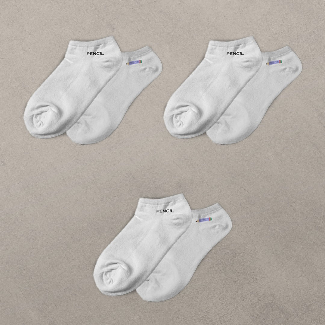 White Cotton Ankle Socks – Set of 3