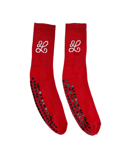 Cotton Athletic Grip Crew Socks – Red
