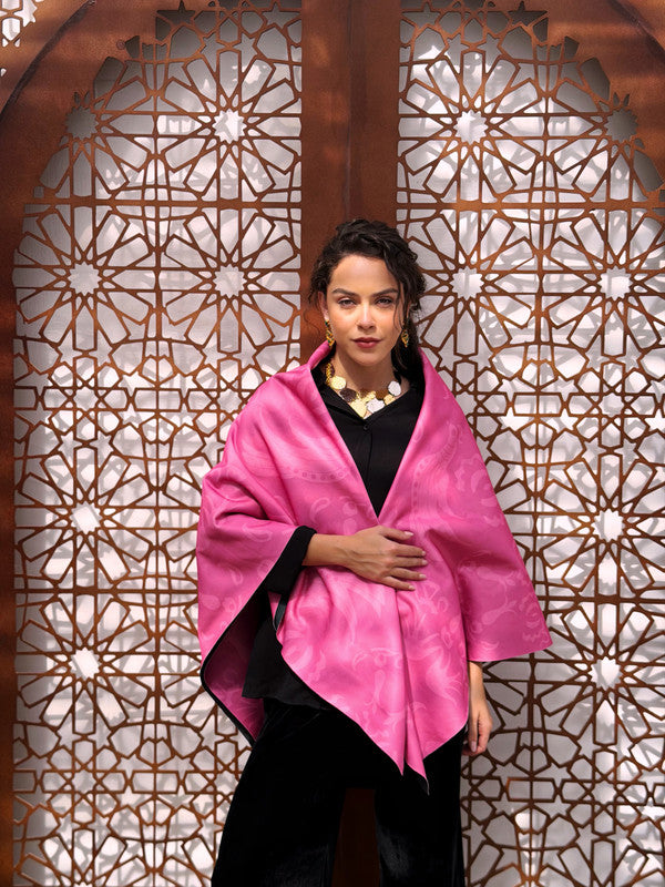 Jungle Double Face Square Shawl – Olive & Pink