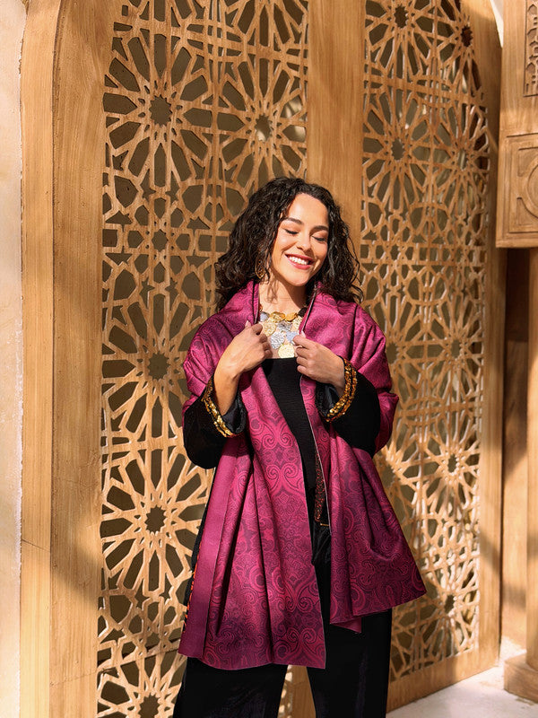 Arabesque Double Face Wool Shawl – Burgundy