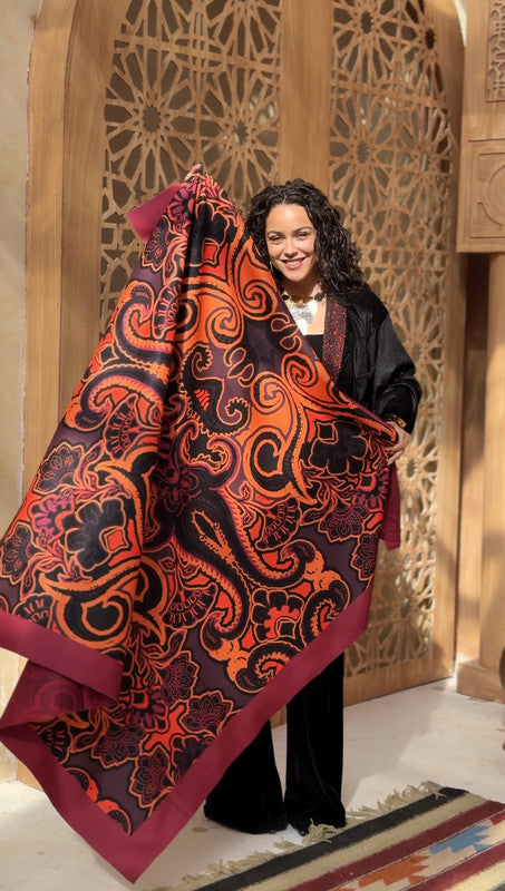 Arabesque Double Face Square Shawl – Burgundy