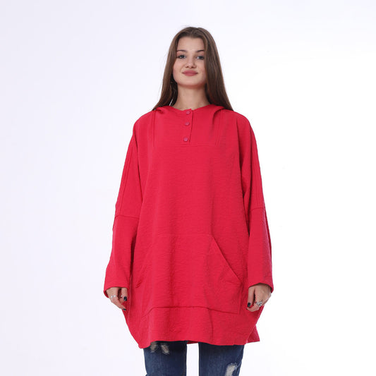 Over Size Melton Sweet Shirt With Hoddie And Pockets