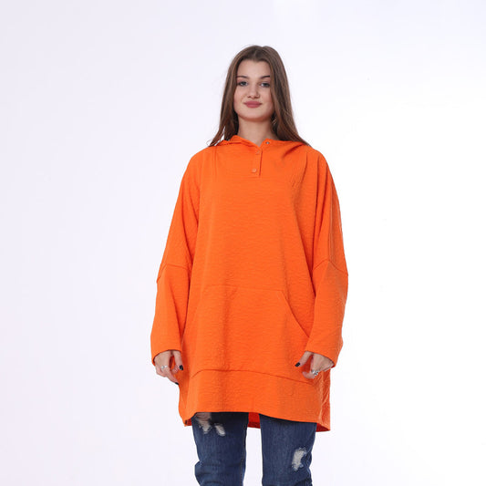 Over Size Melton Sweet Shirt With Hoddie And Pockets