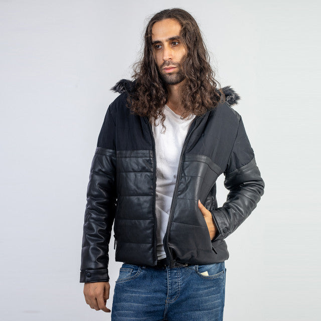 Leather Jacket With Fur Lining And Easy To Remove And Install