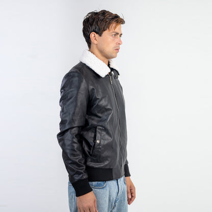 Antipeeling Sky Leather Jacket With Fur Collar Easy To Remove And Install