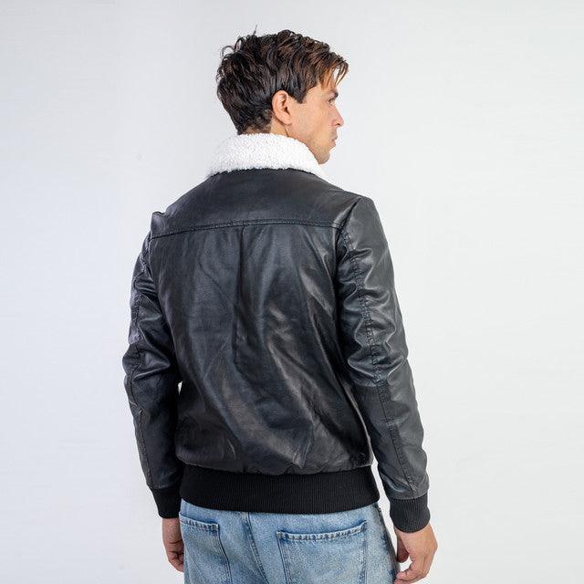 Antipeeling Sky Leather Jacket With Fur Collar Easy To Remove And Install