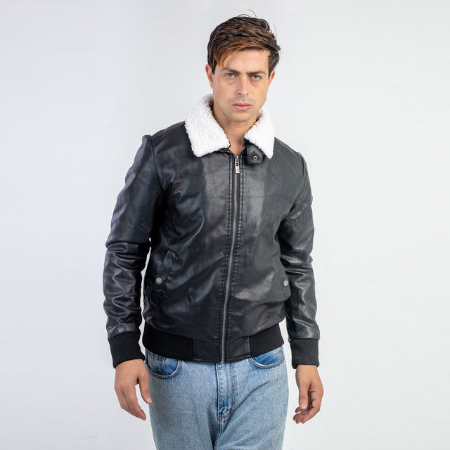 Antipeeling Sky Leather Jacket With Fur Collar Easy To Remove And Install