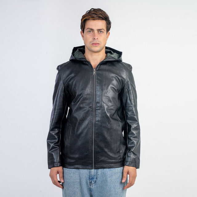 Antipeeling Sky Leather Jacket With Fur Lining And Hood