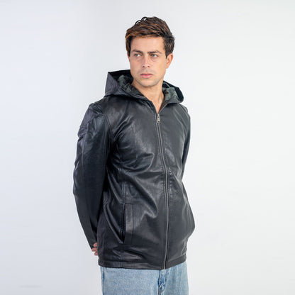 Antipeeling Sky Leather Jacket With Fur Lining And Hood