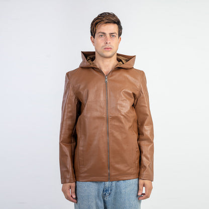 Antipeeling Sky Leather Jacket With Fur Lining And Hood