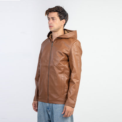 Antipeeling Sky Leather Jacket With Fur Lining And Hood