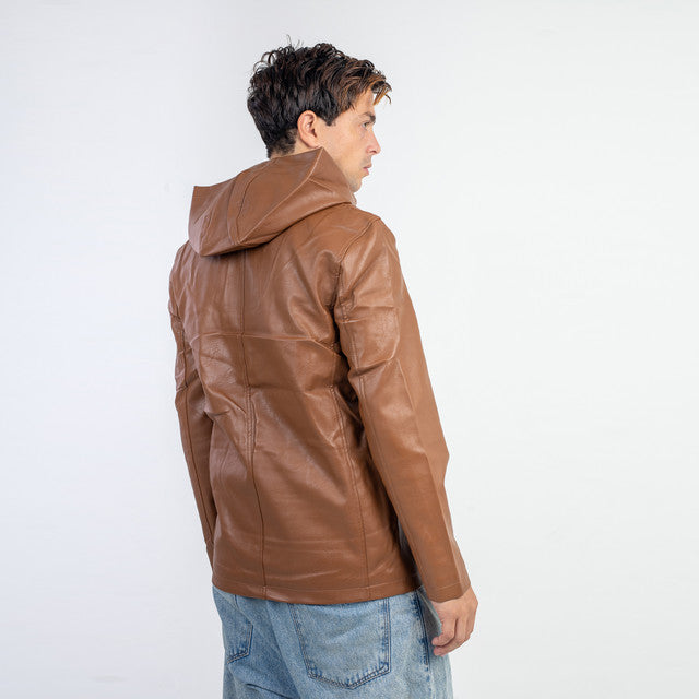 Antipeeling Sky Leather Jacket With Fur Lining And Hood