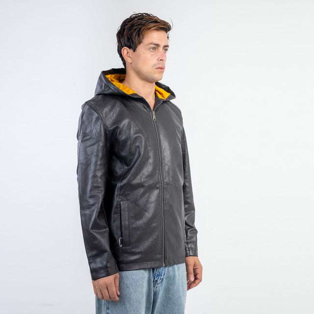 Antipeeling Sky Leather Jacket With Fur Lining And Hood