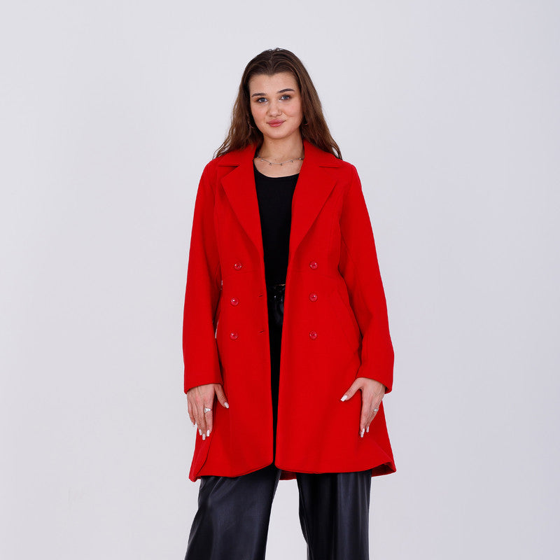 Half Wool Coat - Red