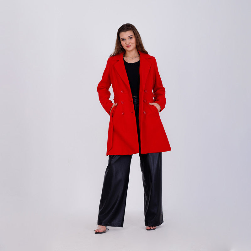 Half Wool Coat - Red