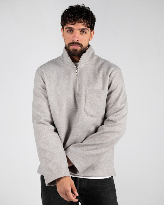 Wool Solid Quarter-Zip Sweatshirt – Grey