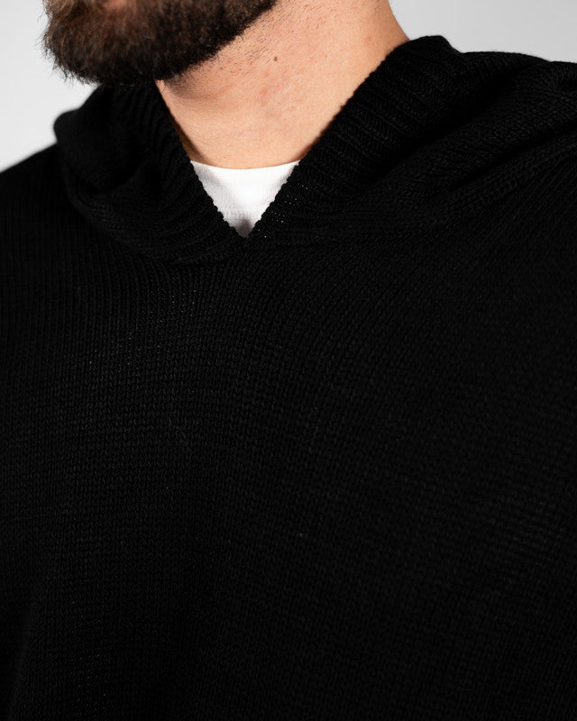 Cotton Knitted Tricot Oversized Hoodie – Black