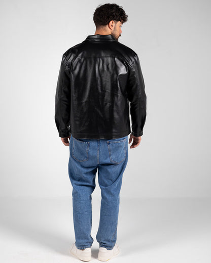 Genuine Leather Solid Jacket – Black