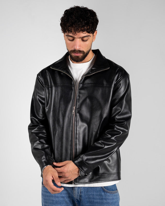 Genuine Leather Solid Jacket – Black