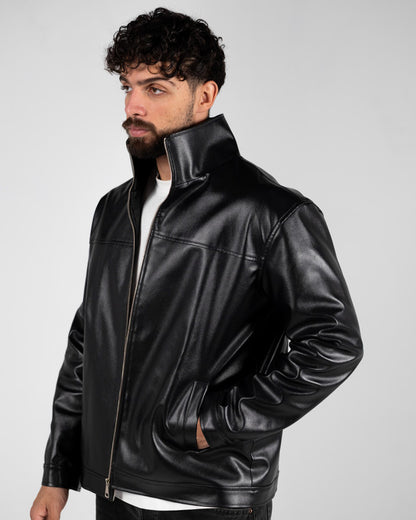 Genuine Leather Solid Jacket – Black