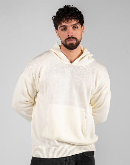 Cotton Knitted Tricot Oversized Hoodie – Off White