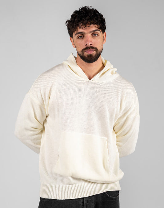 Cotton Knitted Tricot Oversized Hoodie – Off White