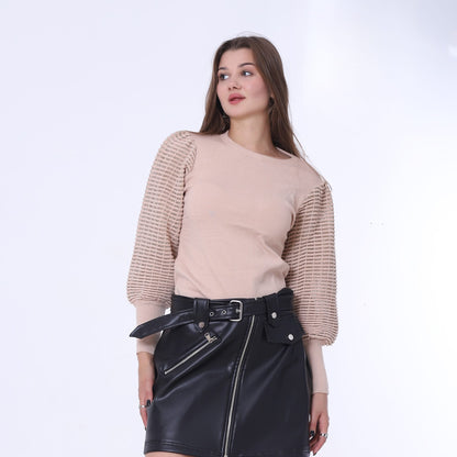 Plain Pullover With Puff Sleeves