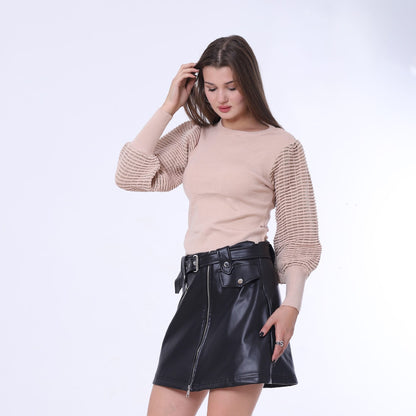 Plain Pullover With Puff Sleeves