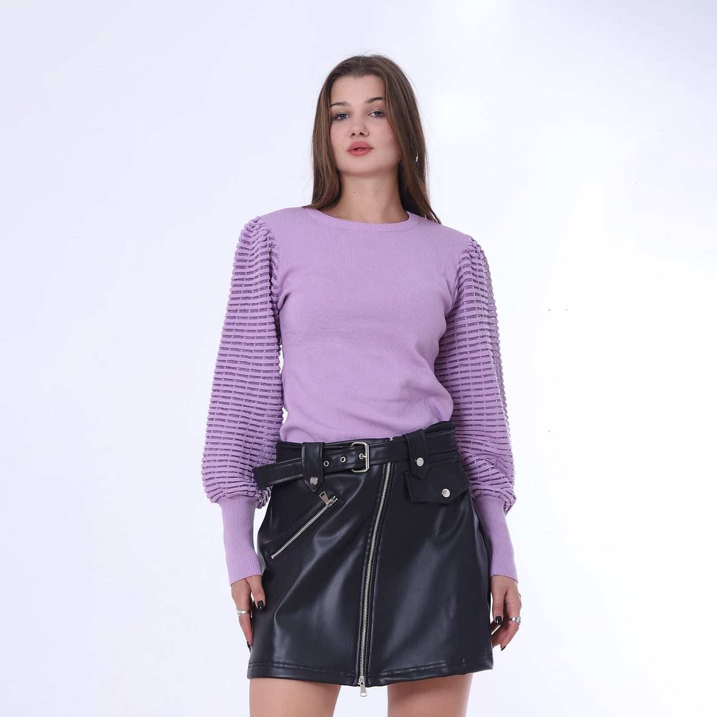 Plain Pullover With Puff Sleeves