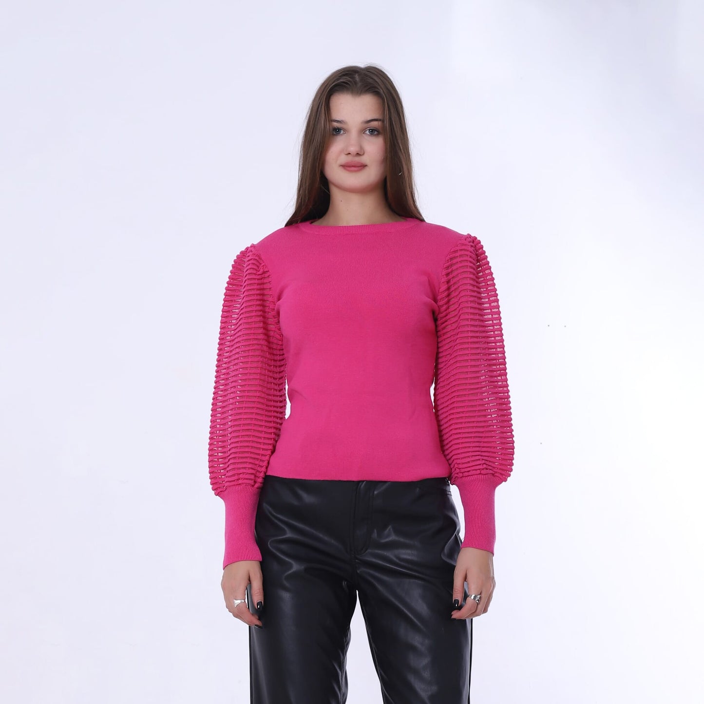 Plain Pullover With Puff Sleeves