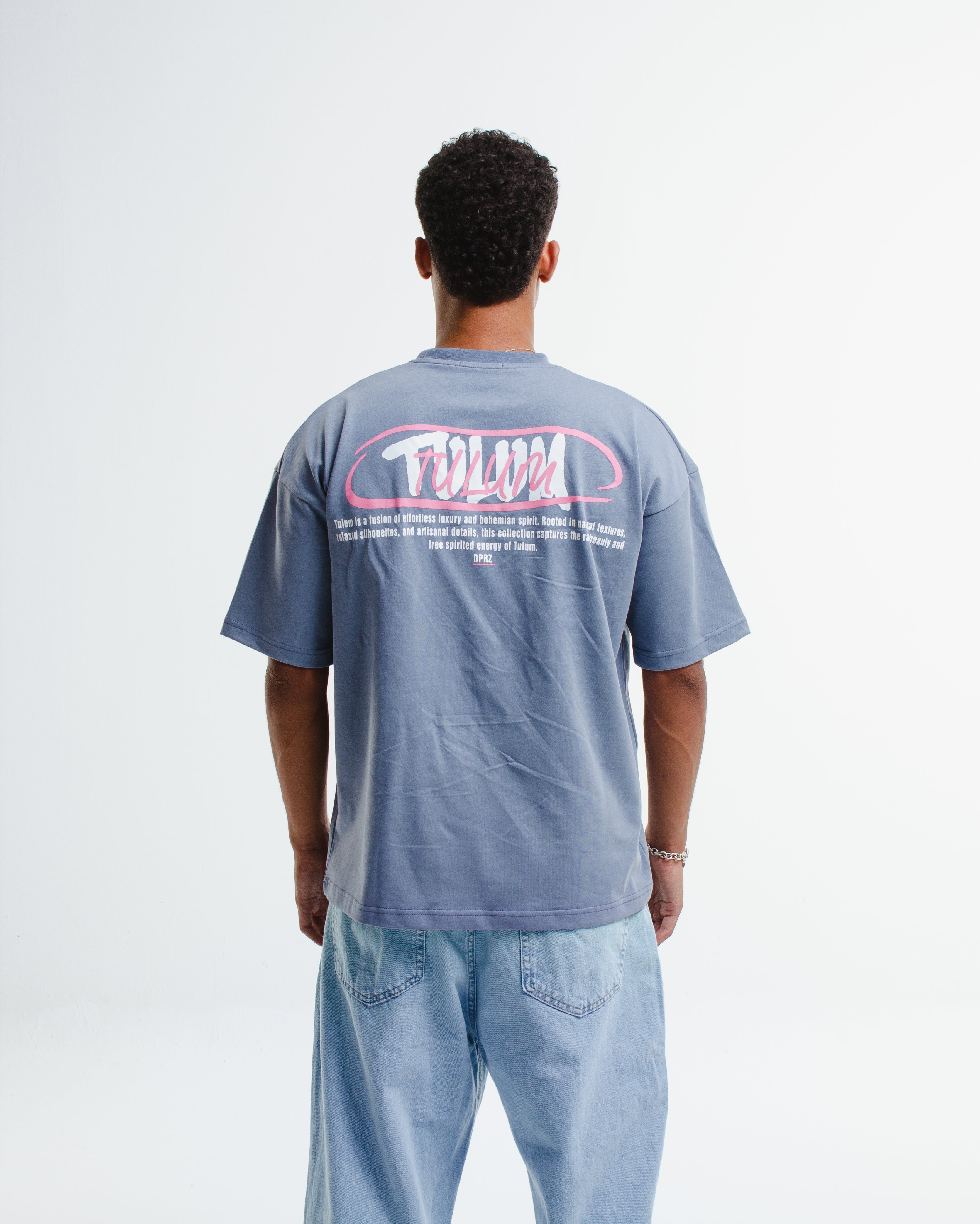 Cotton Graphic Oversized T-Shirt – Slate Blue
