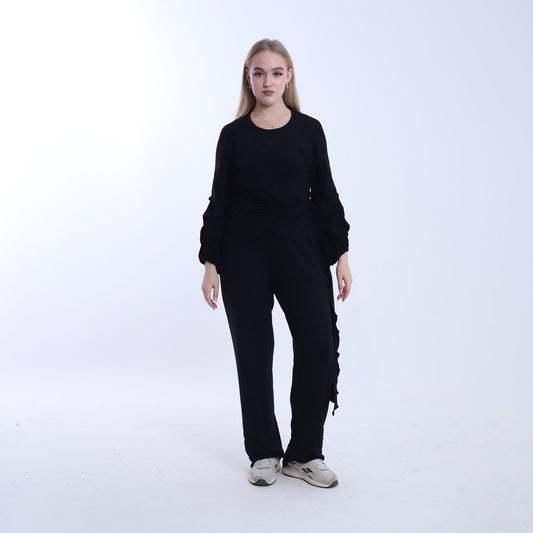 Lycra Solid Two-Piece Set – Black