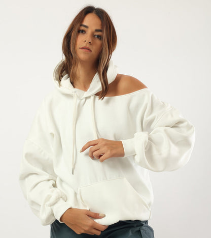 Cold Shoulder Hoodie - White