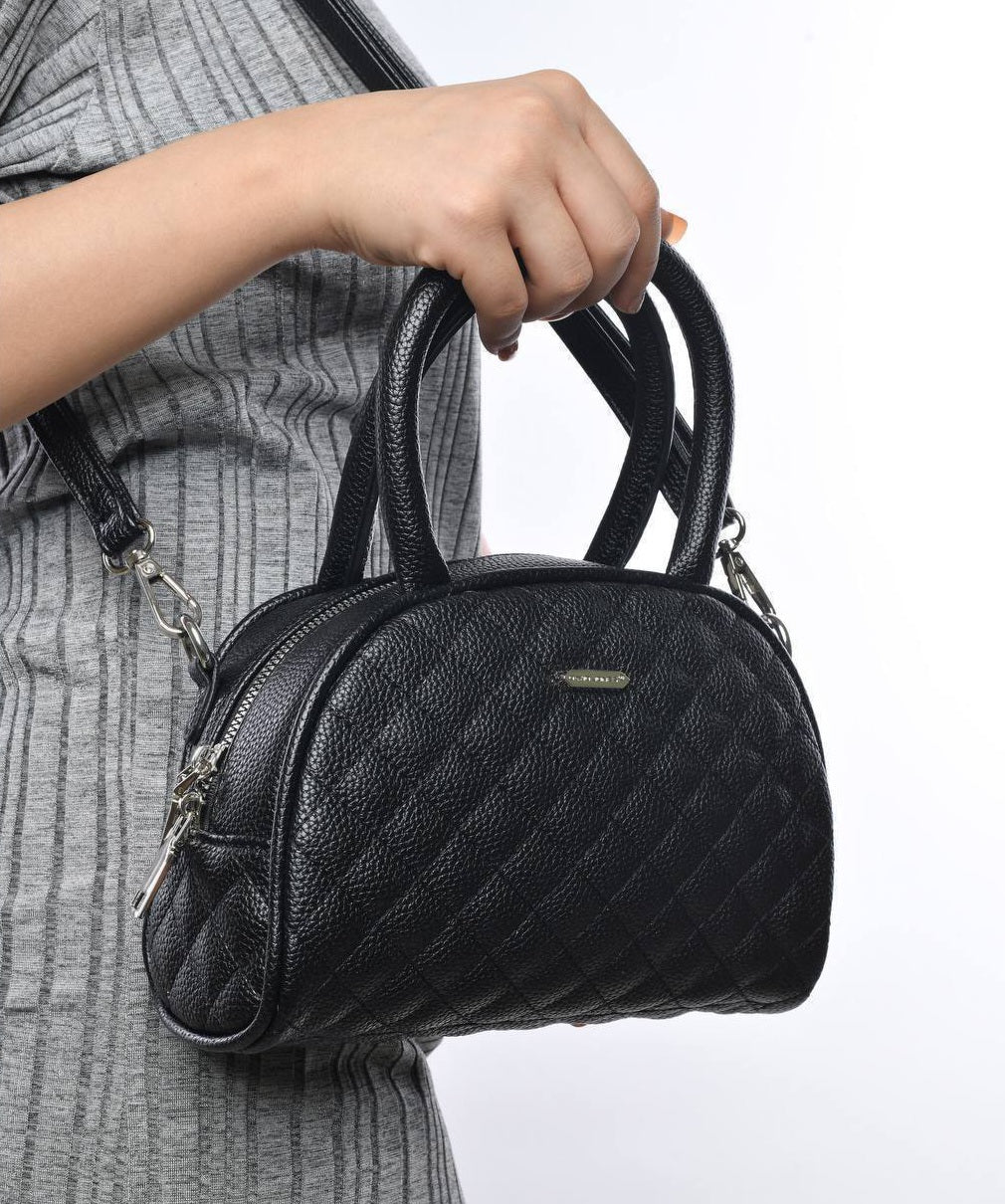 Faux Leather Quilted Dome Shoulder Bag – Black
