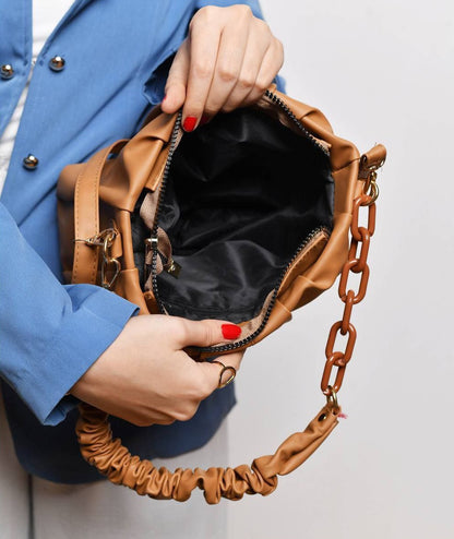 Faux Leather Ruched Shoulder Bag – Havana