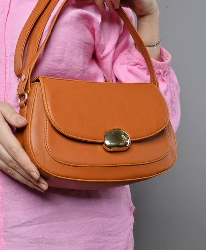 Faux Leather Golden Clasp Shoulder Bag – Havana