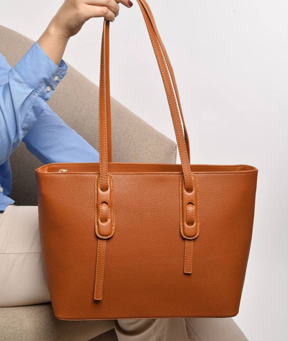 Leather Solid Rectangular Shoulder Bag – Havana