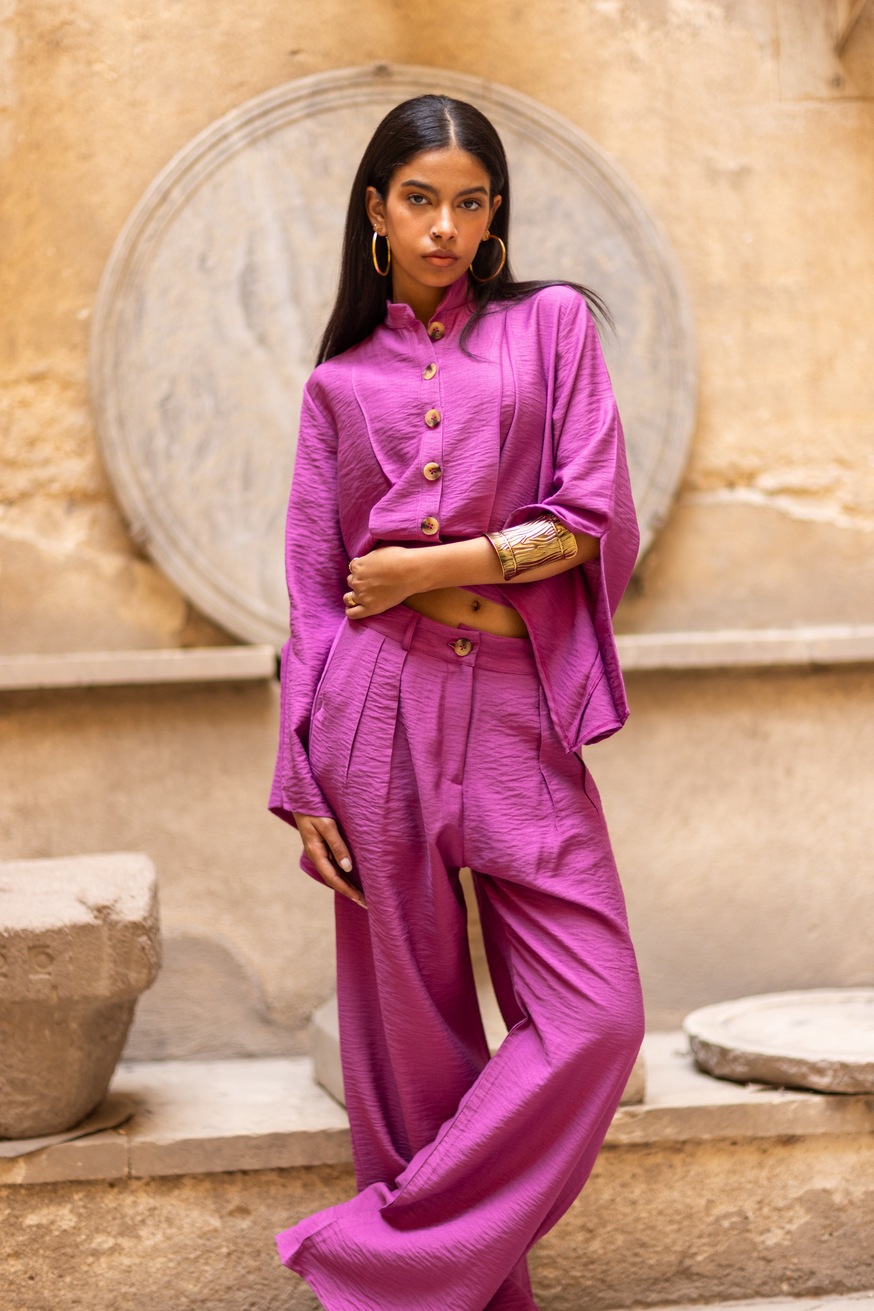 Linen Magenta Muse Palazzo Pants - Fuchsia