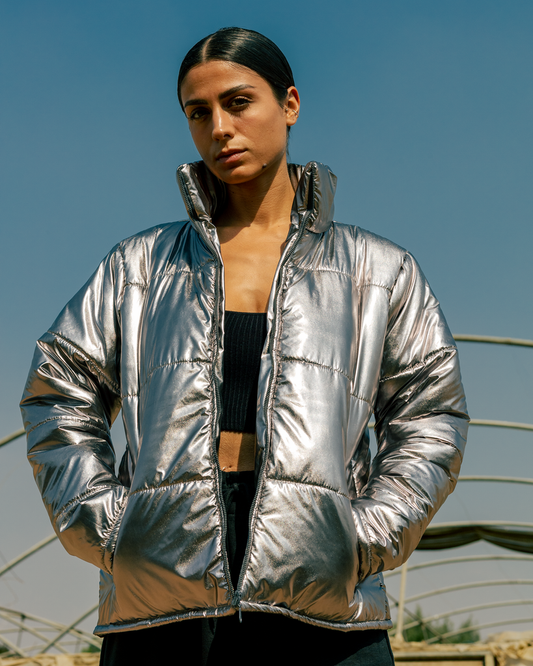 Metallic Puffer Jacket - Silver