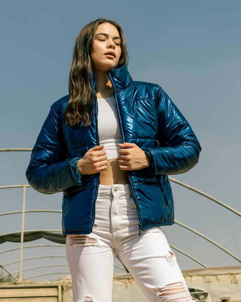 Metallic Puffer Jacket - Blue