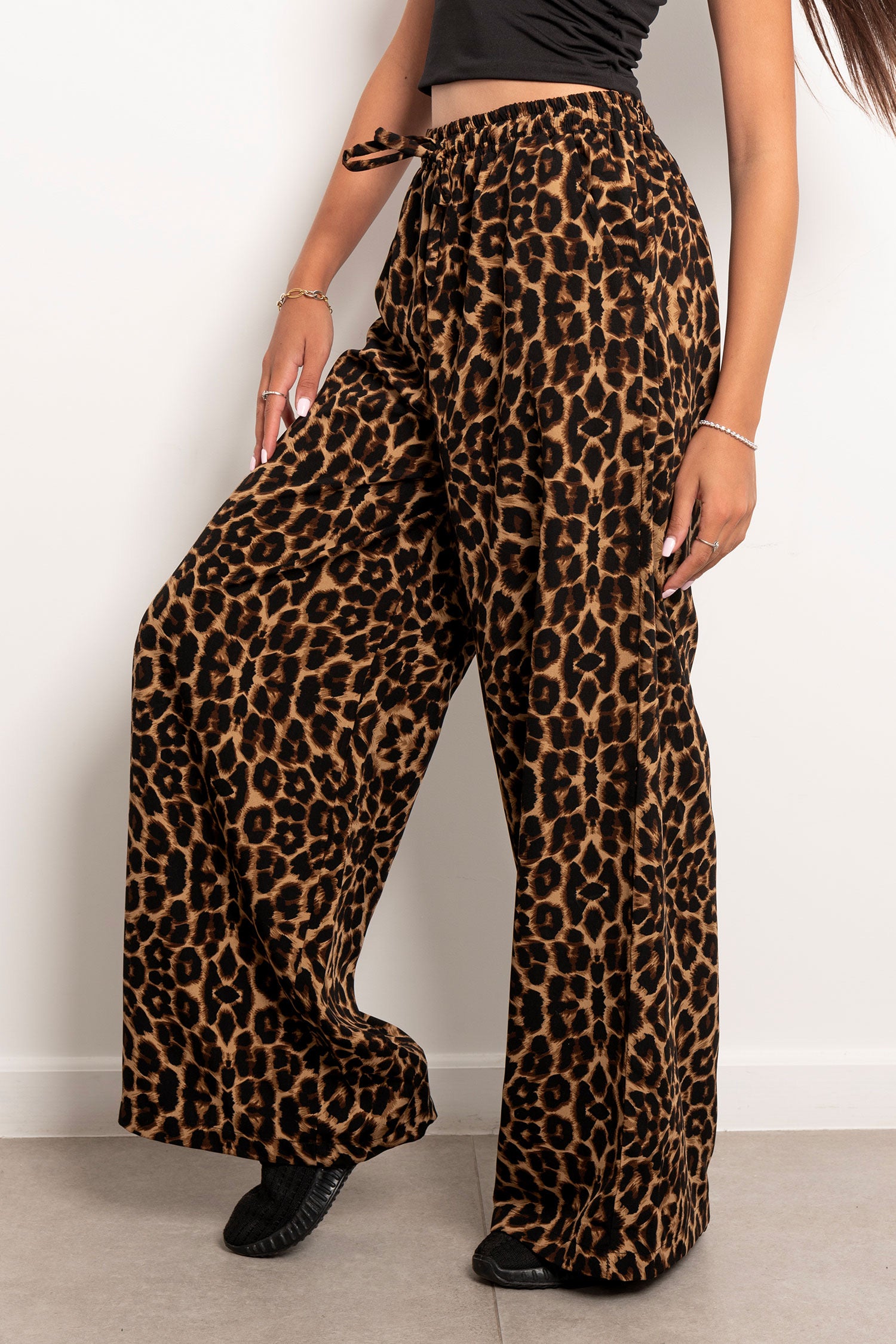 Crepe Wide-leg Pants - Leopard