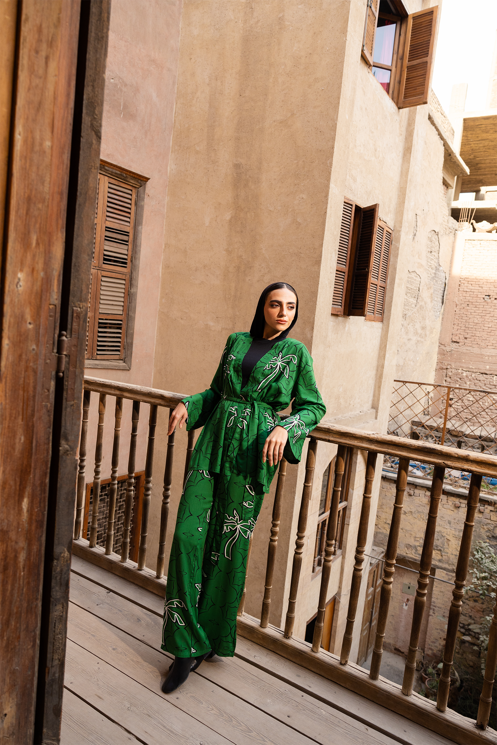 Palm Printed Green Pants